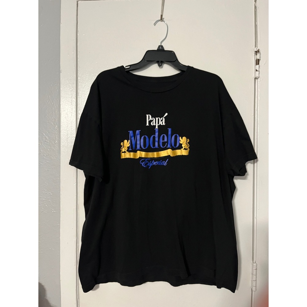 Modelo Especial Papa Beer Graphic T-Shirt Mens 2XL‎ Black Short Sleeve Tee 501